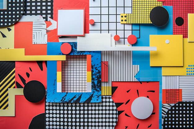 Foto farbige abstrakte papier ausschnitte zusammensetzung mit geometrischen formen und mustern