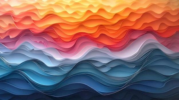 Farbige abstrakte Wellen dunkler Lachs Tanz 3D Papierschnitt Kunst lebendige Gradient Schnitzerei Kreativität KI Generativ
