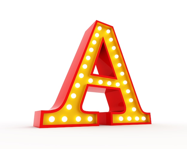 Farbige Alphabet-Lampen 3D-Rendering auf weißem Hintergrund