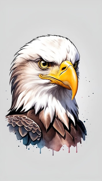 Farbige Aquarell-Logo-Illustration des niedlichen Bald Eagle auf weißem Hintergrund