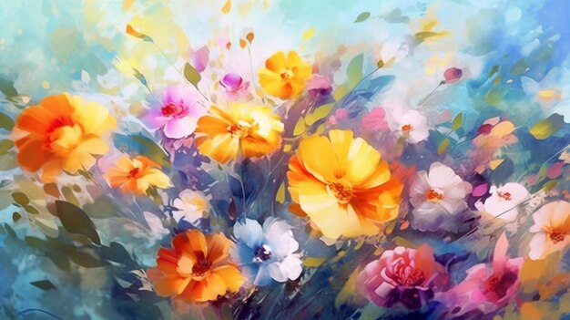 Farbige Aquarellblumen in lebhaften Farbtönen Generative KI