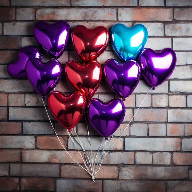 Farbige Ballons auf einer Backsteinwand 3D-Render