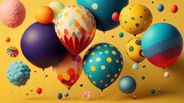 Farbige Ballons fliegen in der Luft 3D-Rendering