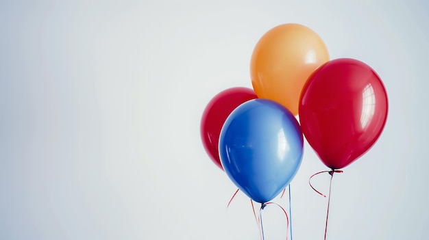 Farbige Ballons in blau-rot und orange mit Saiten auf einem hellen Hintergrund feierlich