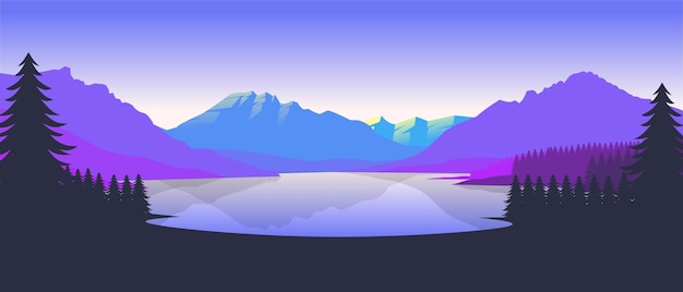 Farbige Berglandschaftstapeten in einem minimalistischen flachen Designstil