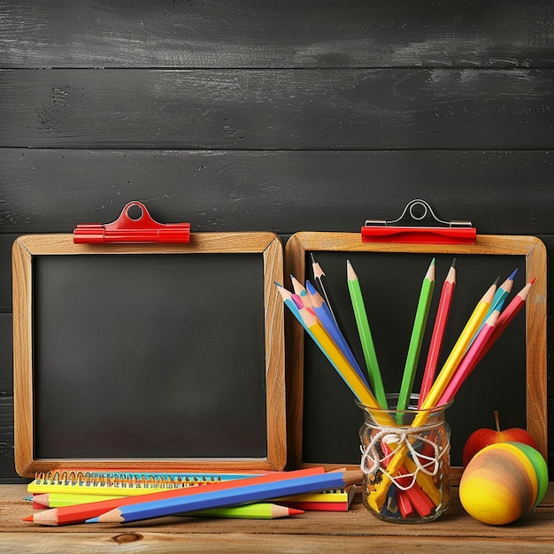 Farbige Bleistifte auf der Tafel BacktoSchool Hintergrund