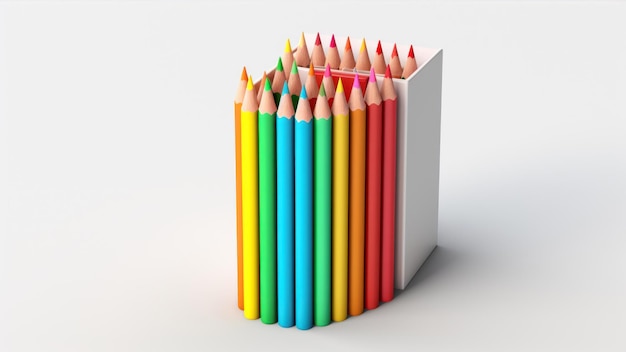 Farbige Bleistifte in einer Kiste auf weißem Hintergrund