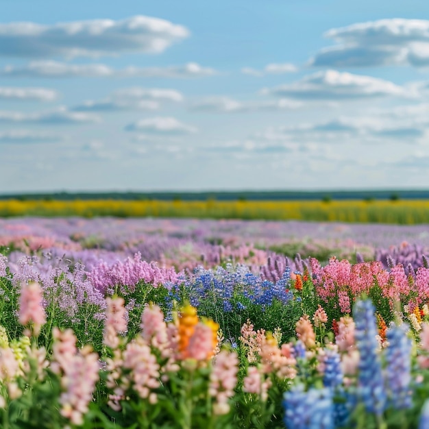 Farbige, blühende Blumenfelder im lettischen Sommer