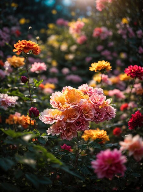 Farbige Blüten im sonnigen Garten