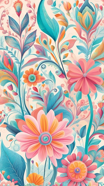 Farbige Blumen Blumenmuster Illustration Hintergrundtapete