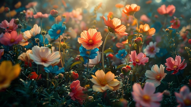 Farbige Blumen im Garten, die von ai erzeugt werden