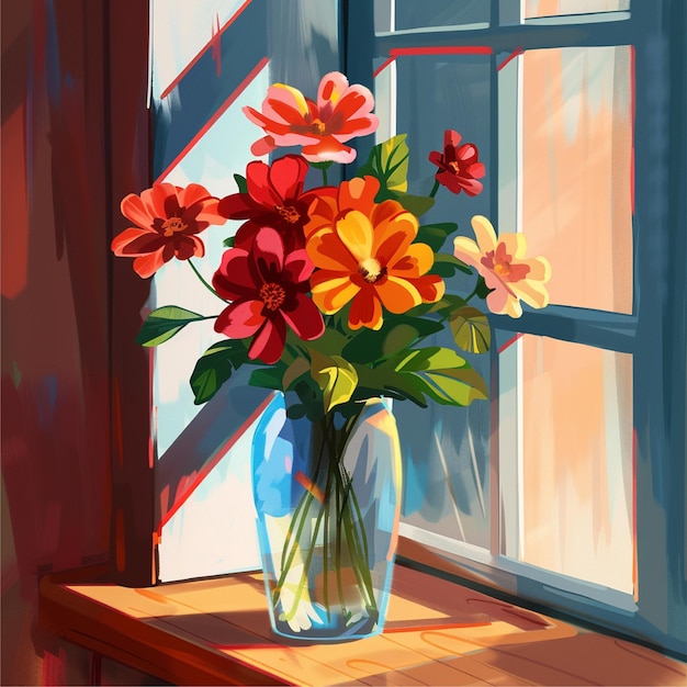 Farbige Blumen im Stil von Edward Hopper