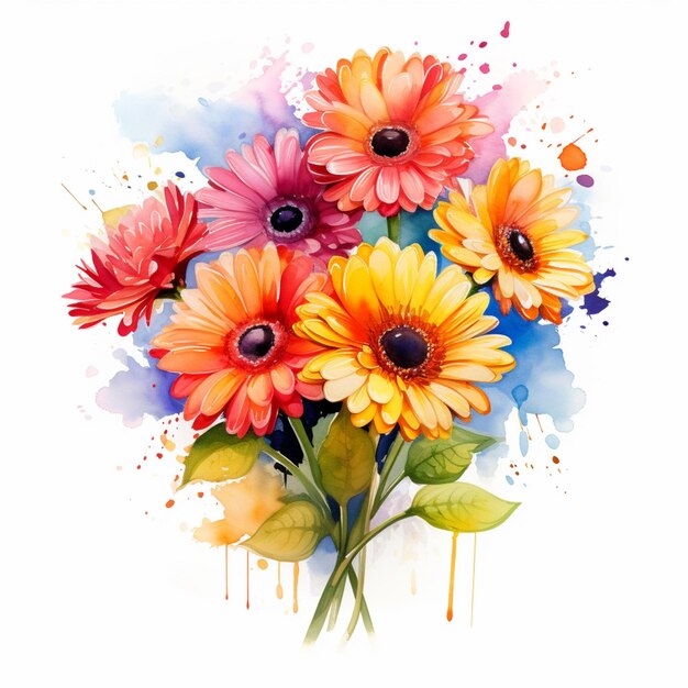 Farbige Blumen sind in einem Blumenstrauß auf einem weißen Hintergrund angeordnet.