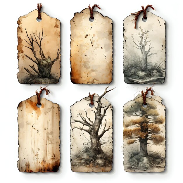 Foto farbige bristlecone pine shop tag card verwitterte holz tag card baum skizze aquarell-stil