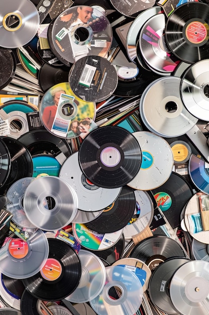 Farbige CD- und Vinylplatten-Sammlung