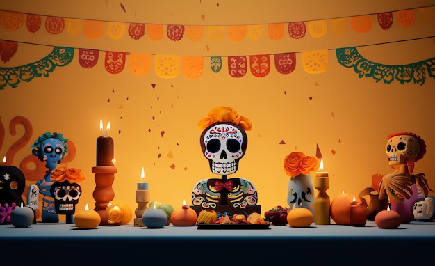 Farbige Dia de los muertos Feiertag mexikanischer Feiertag Tag der Toten Schädel Ornamente