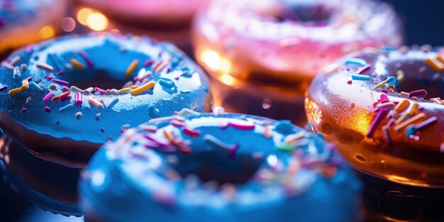 Foto farbige donuts liegen im dunkeln generative ki