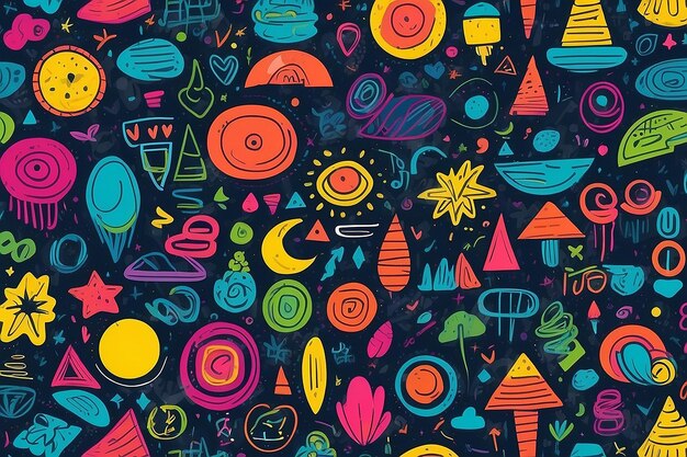 Foto farbige doodle-formen spaß abstrakte zeilen-symbolen-satz
