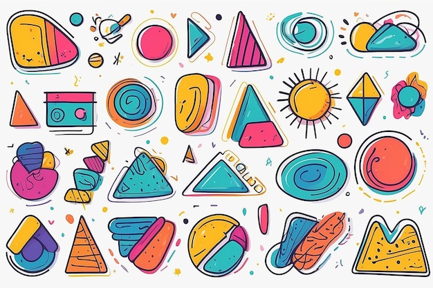 Farbige Doodle-Formen Spaß abstrakte Zeilen-Symbolen-Satz