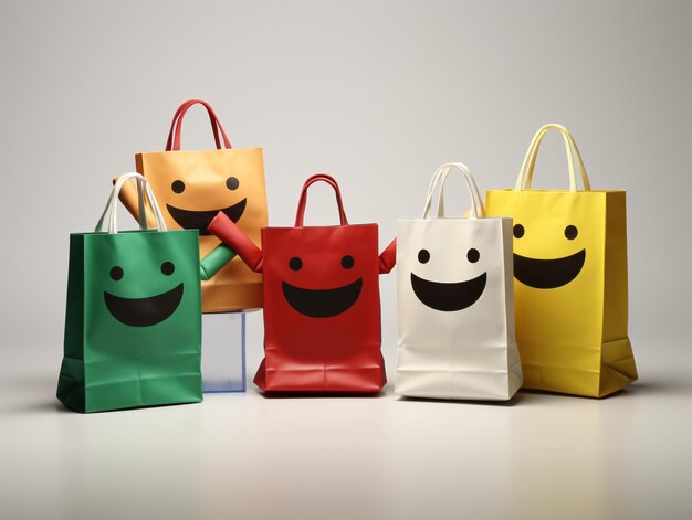 Farbige Einkaufstaschen mit lächelnden Gesichtern