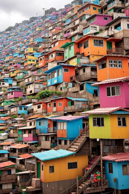 Farbige Favela mit vielen Farben Haus am Berg