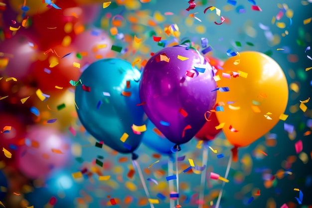 Farbige Feierballons mit Konfetti auf festlichem Hintergrund für Festdekorationen und Veranstaltungen