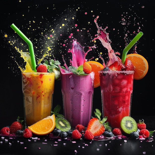 Farbige Frucht-Smoothies