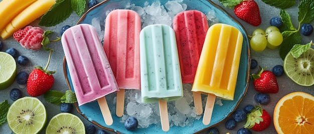 Farbige Fruchtpopsicles auf Eis