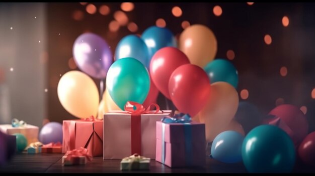Farbige Geschenkkiste mit Ballons auf dem Hintergrund