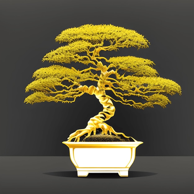 Farbige goldene Bonsai-Baum-Illustration auf einem Studio-Hintergrund Generative KI