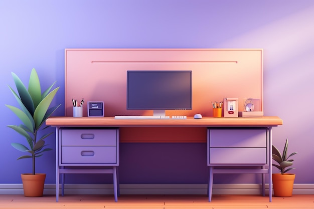 Farbige Grafik des Schreibtisches Home Office Basic ohne Kontur und Halbschatten