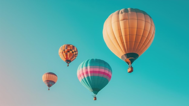 Farbige Heißluftballons schwimmen in einem klaren blauen Himmel