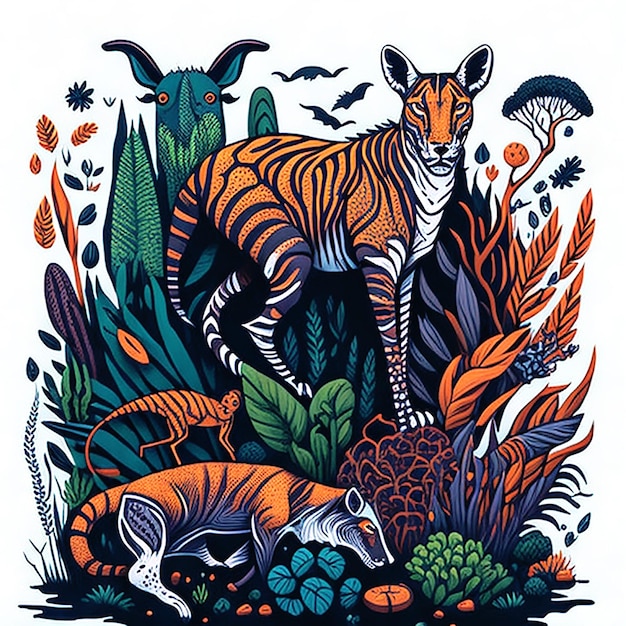 Farbige Illustration für den Welttag der Wildtiere mit Flora-Kunstwerken