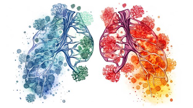 Foto farbige illustration von menschlichen lungen und bakterien, die das organ infizieren gesundheitskonzept