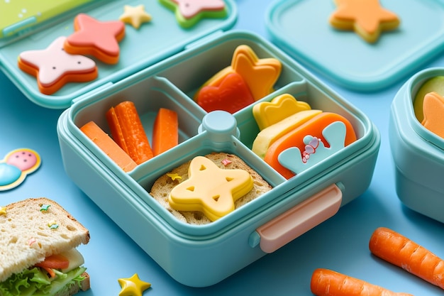 Farbige Kinder-Lunchbox mit gesunden Auswahlmöglichkeiten