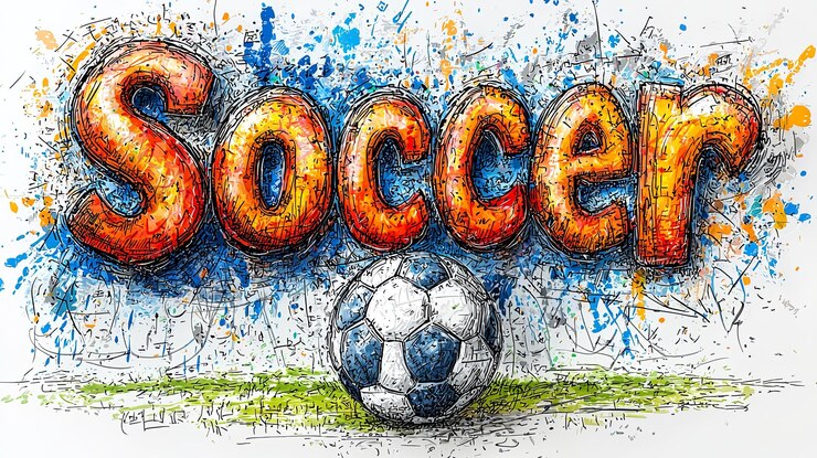 Farbige künstlerische Darstellung von Fußball mit detaillierter Fußballillustration