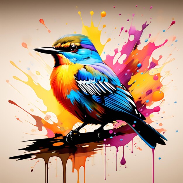 Farbige Kunst eines Vogels Tinte Tropfen Kunst Spritzer