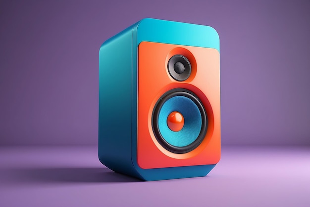Farbige lebendige 3D-Rendering aufgeblasenes Symbol des Lautsprechers hoch auf farbigen Hintergrund mit Schatten