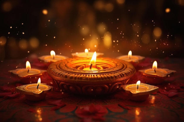 Farbige Lehm-Diya-Lampen werden während der Diwali-Feier angezündet.