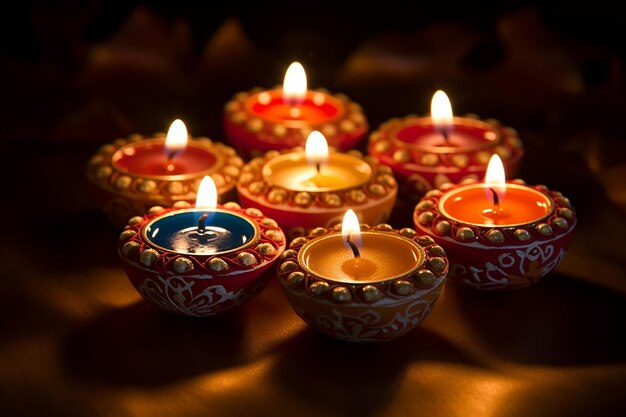 Farbige Öllampe auf dunklem Hintergrund Glücklicher Diwali-Hintergrund