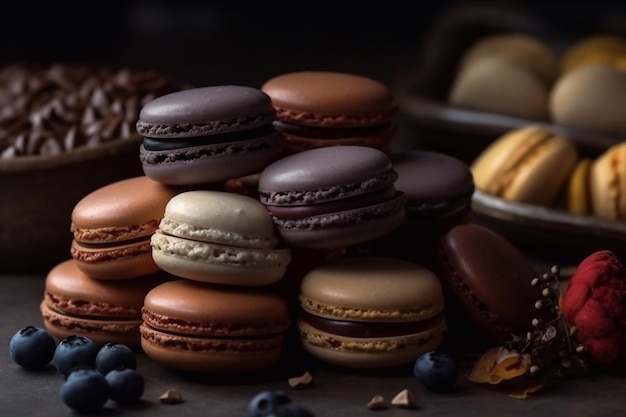 Farbige Macarons Nahaufnahme Geschenk Macarons Kopierraum Generative KI