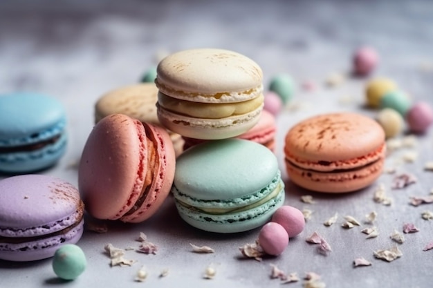 Farbige Macarons Nahaufnahme Geschenk Macarons Kopierraum Generative KI