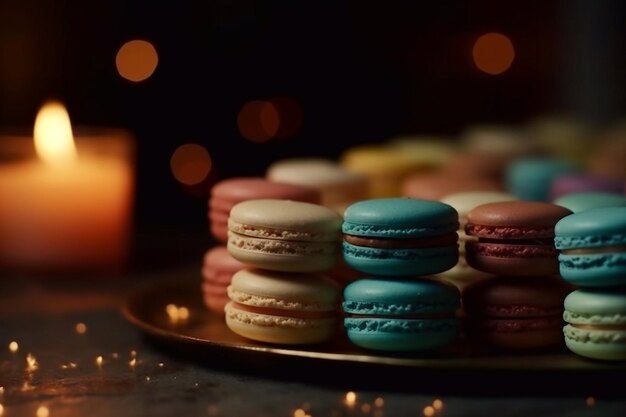 Farbige Macarons Nahaufnahme Geschenk Macarons Kopierraum Generative KI