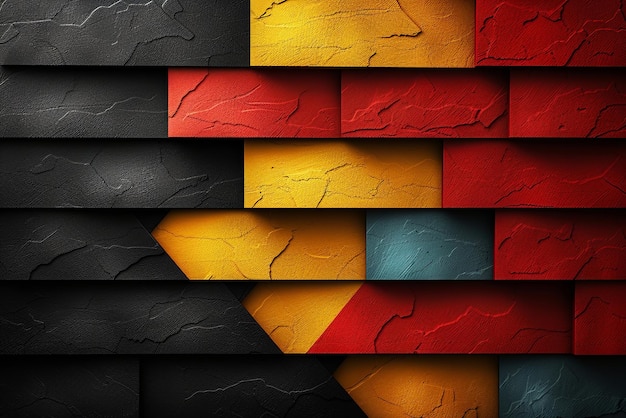 Farbige Mauer aus Blöcken der roten, grünen, schwarzen und gelben Farben der panafrikanischen Flagge