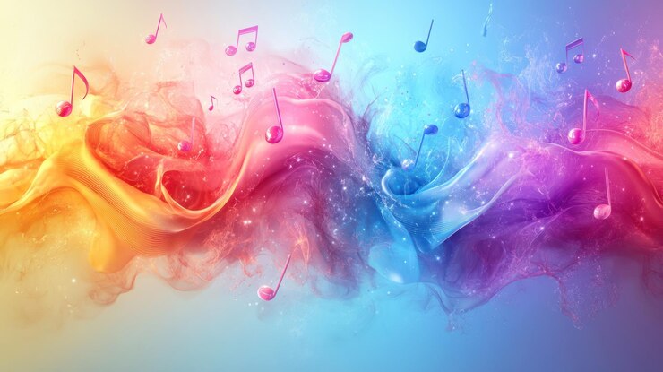 Farbige Musiknoten wirbeln abstraktes Hintergrunddesignelement