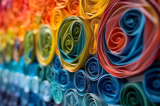 Foto farbige papierquilling-ringe in abstraktem design gerollt generative ki