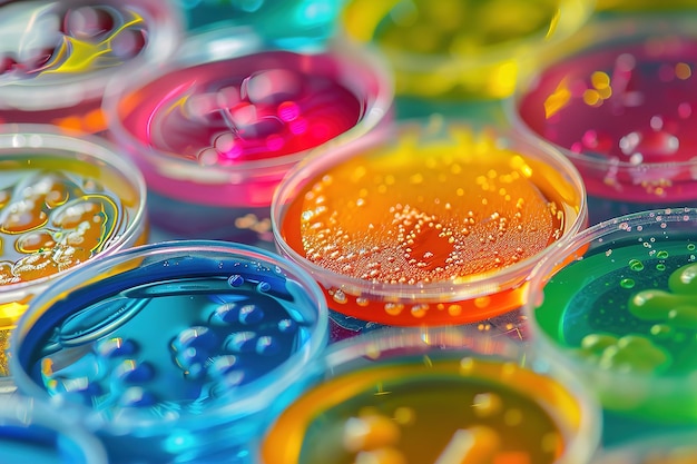 Farbige Petri-Schüsseln in einem wissenschaftlichen Labor