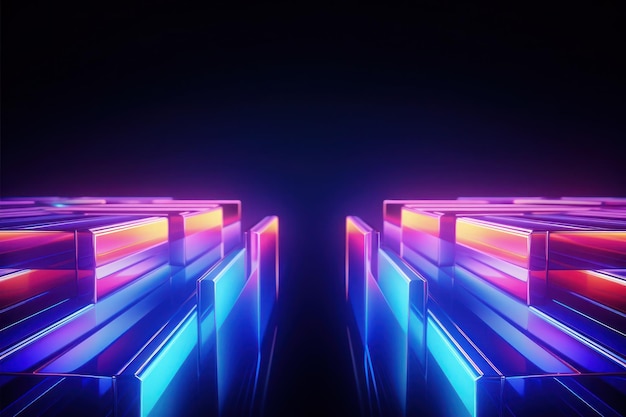 Foto farbige prismen emittieren neonlichter inmitten der dunkelheit abstrakte symmetrie futuristischer hintergrund