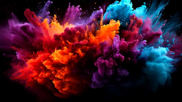 Farbige Pulverexplosion Abstrakter Nahaufnahmestaub auf dem Hintergrund Bunte Explosion Farbe Holi