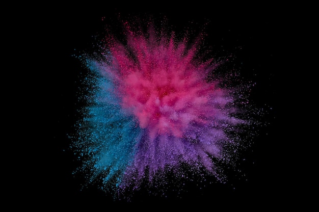 Farbige pulverexplosion. abstrakter nahaufnahmestaub auf hintergrund. bunte explodieren. holi paint malen